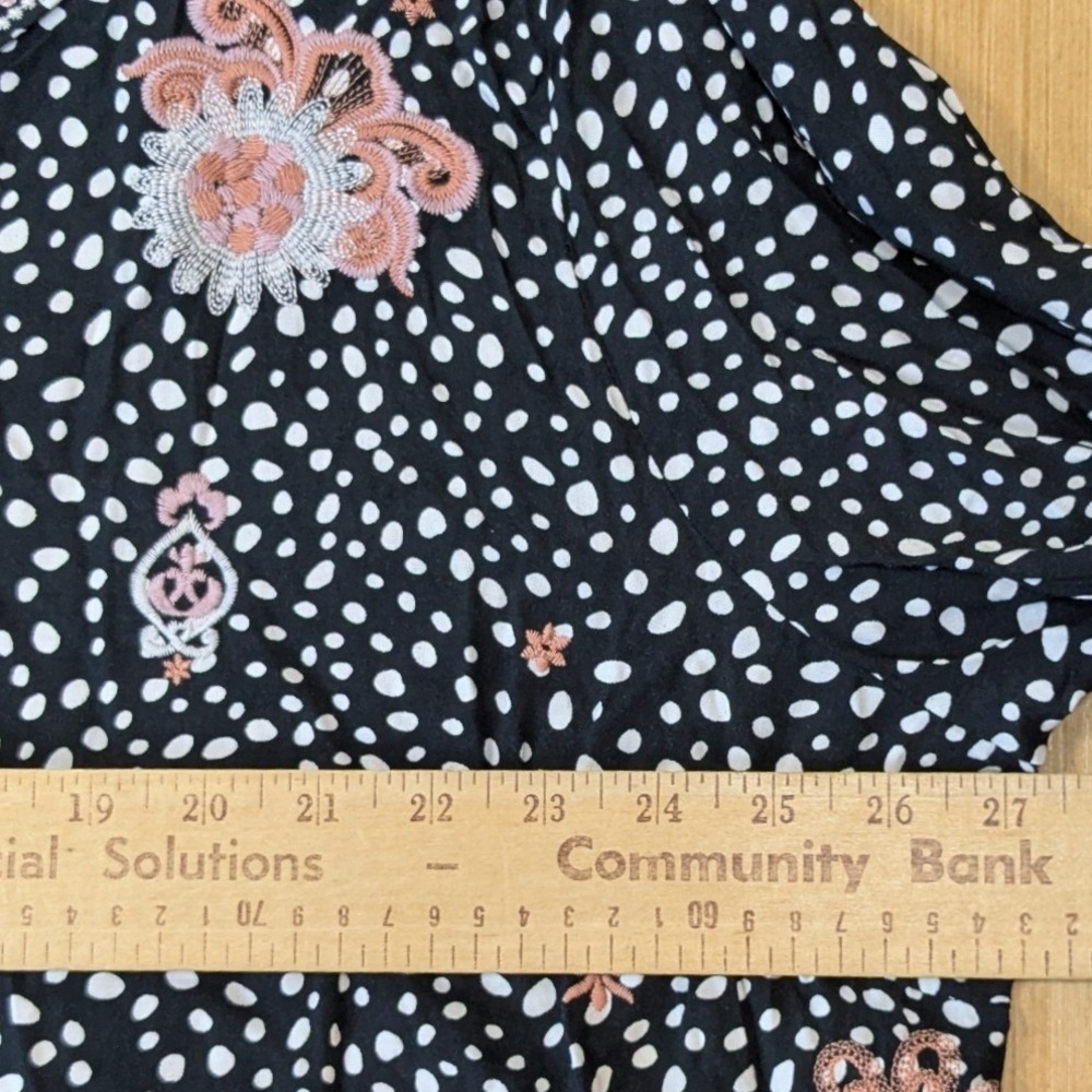 Savanna Jane Womens 3X Boho Embroidered Polka Dot Floral Babydoll Blouse Black - Picture 5 of 7